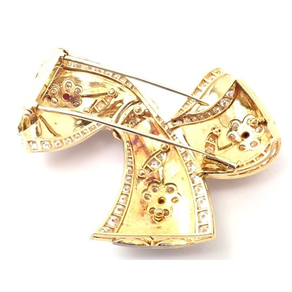 Rare Van Cleef & Arpels 18k Gold Diamond Ruby Emerald Sapphire Flower Pin Brooch - Picture 8 of 11